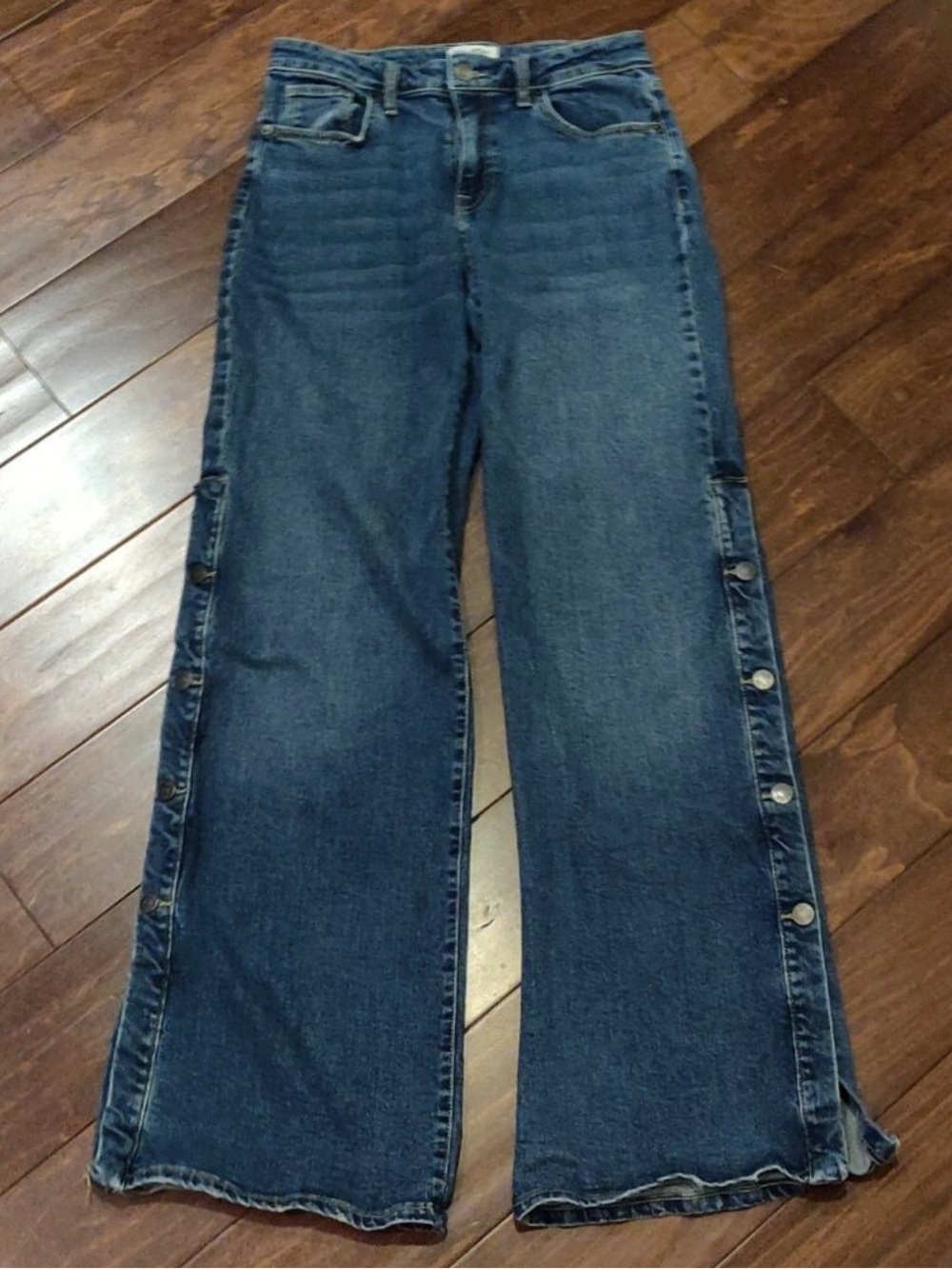 Nili Lotan Mid-Blue Wide-Leg Button-Side Jeans - Picture 3 of 7